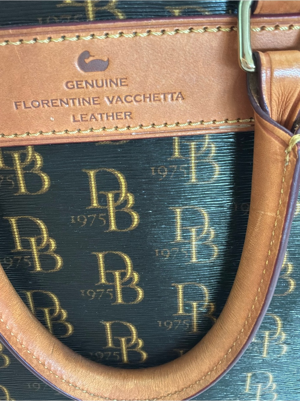 Dooney & Bourke Brown Logo Satchel with Tan Leather Trim and Crossbody Strap - Picture 11 of 16